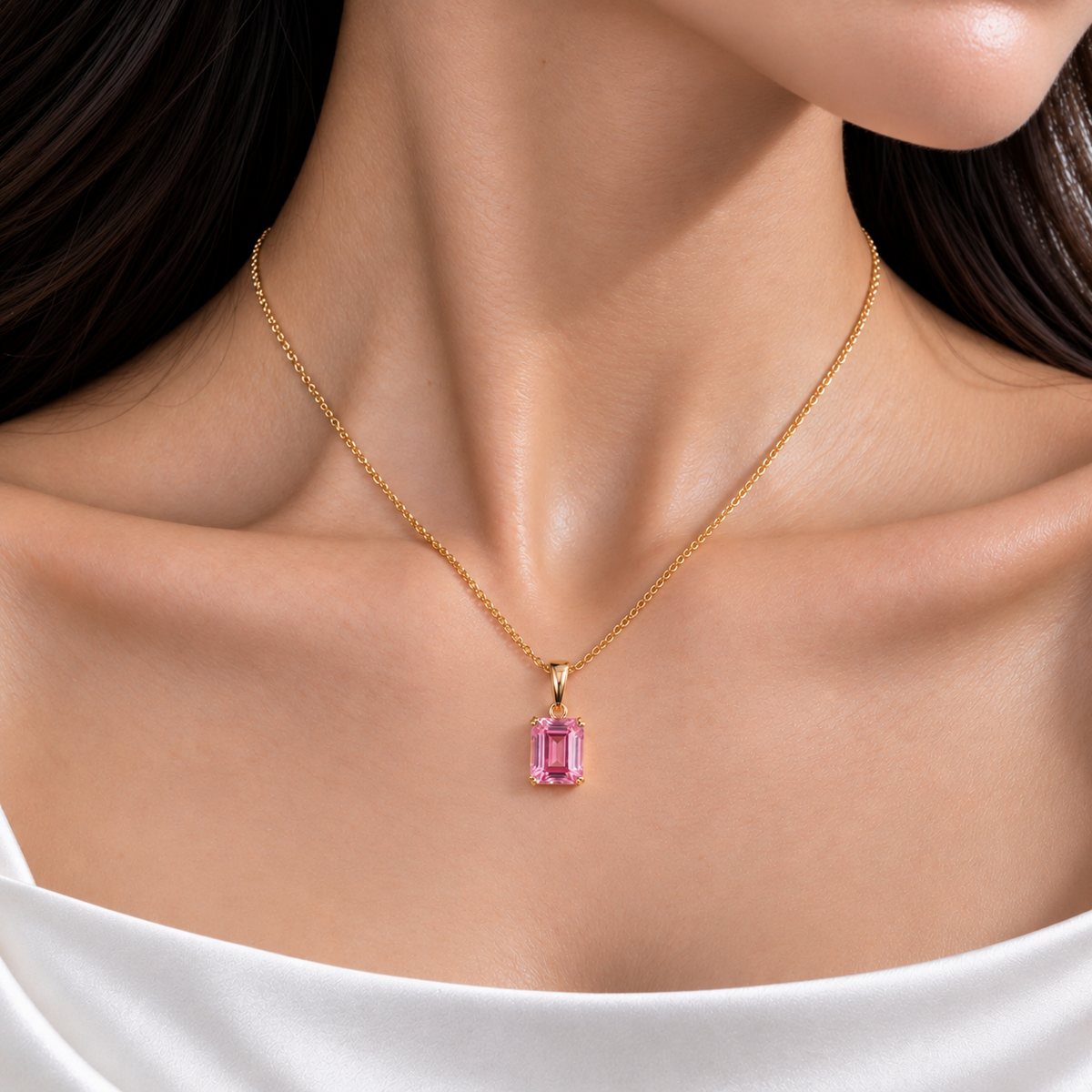Thamani Pink Sapphire Emerald-Cut Solitaire Pendant Necklace in Gold