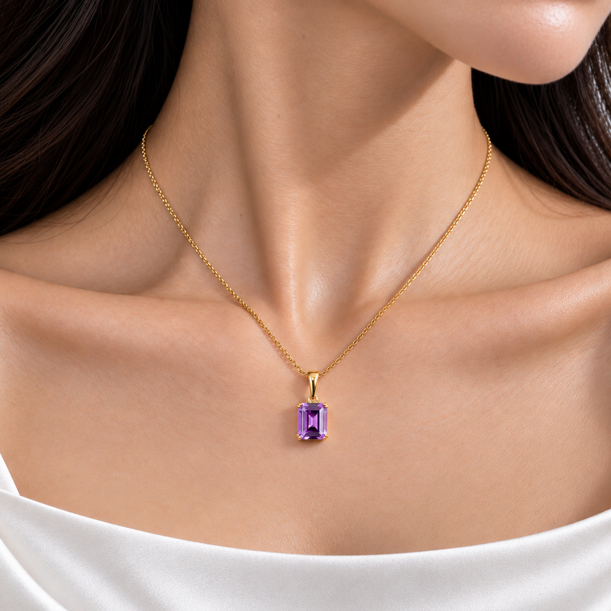 Thamani Purple Sapphire Emerald-Cut Solitaire Pendant Necklace in Gold