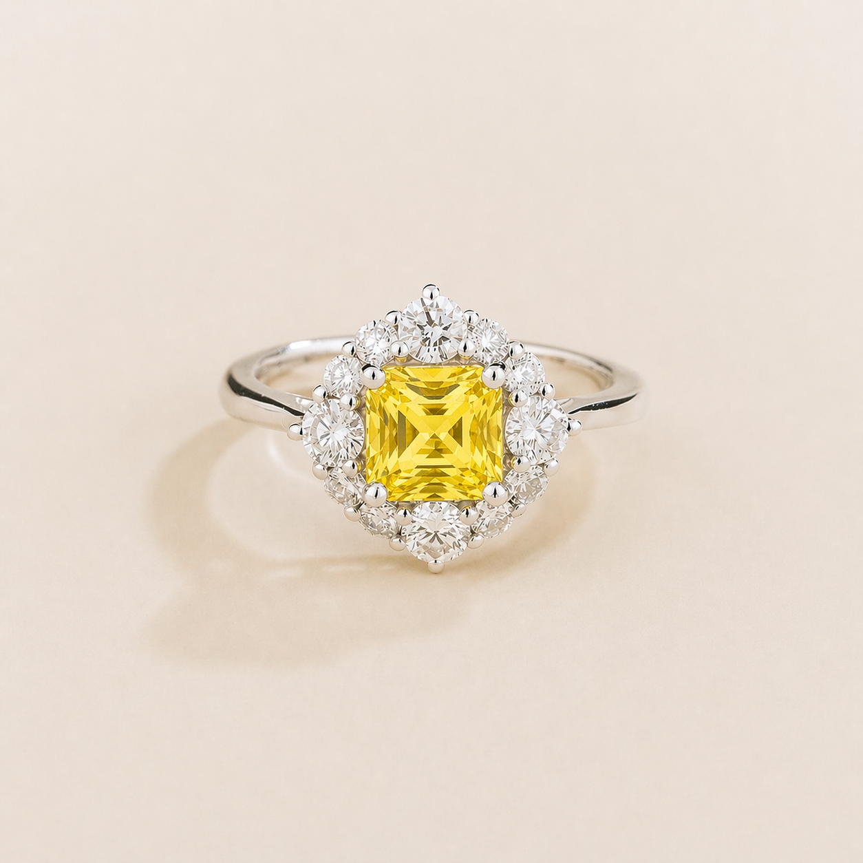 uli Yellow Sapphire Cushion Cut & Diamond Halo Ring in White Gold