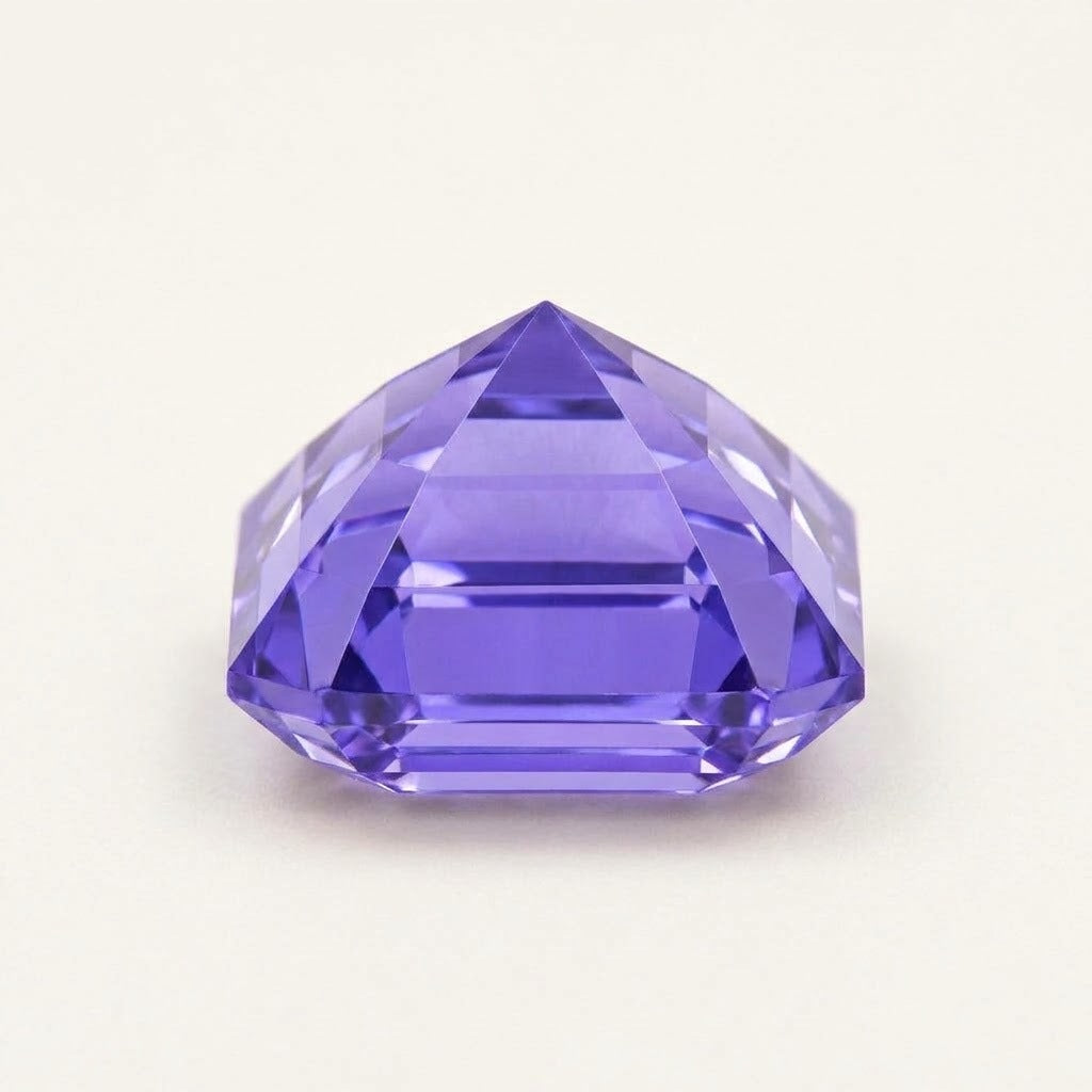 Violet lab-grown sapphire, Asscher cut, side view