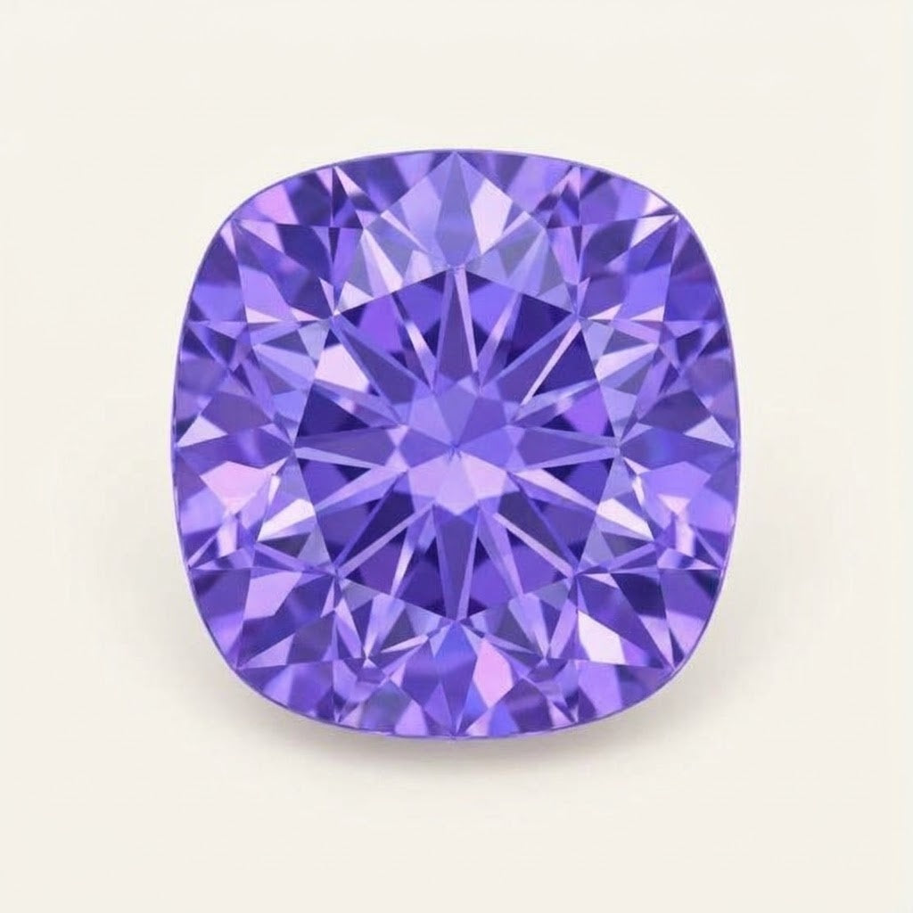 Violet lab-grown sapphire, cushion cut