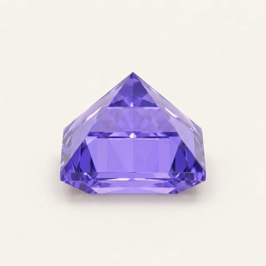 Violet lab-grown sapphire, princess cut, side view