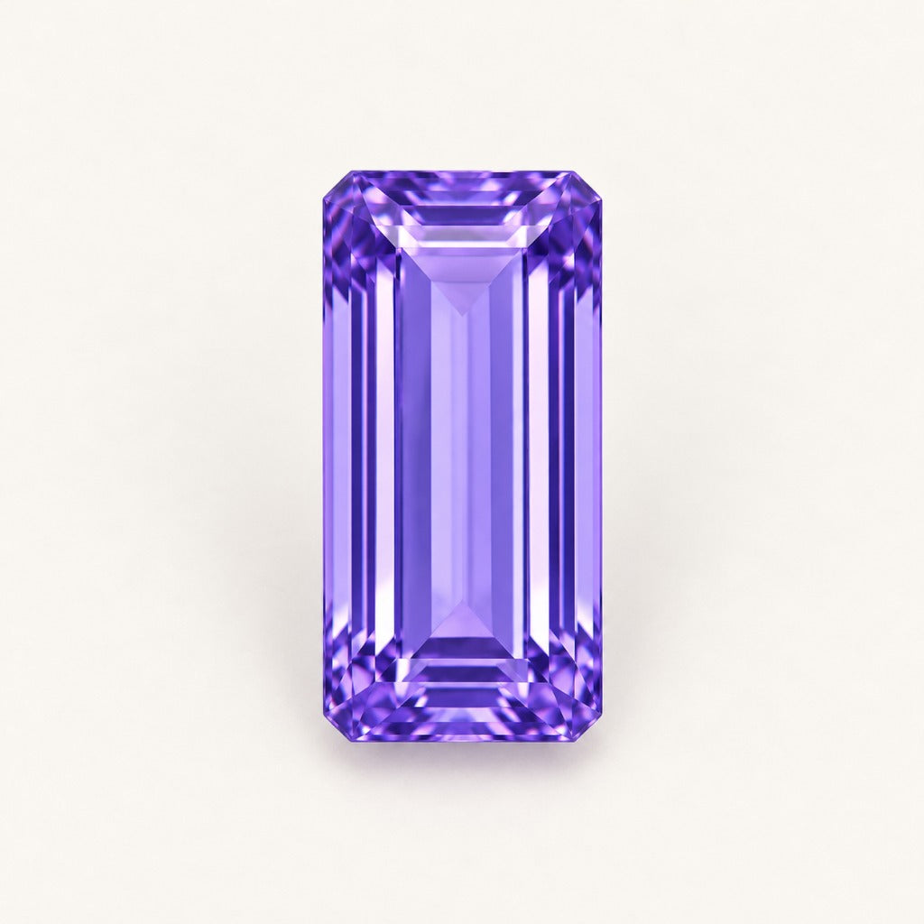 Violet lab-grown sapphire, baguette cut