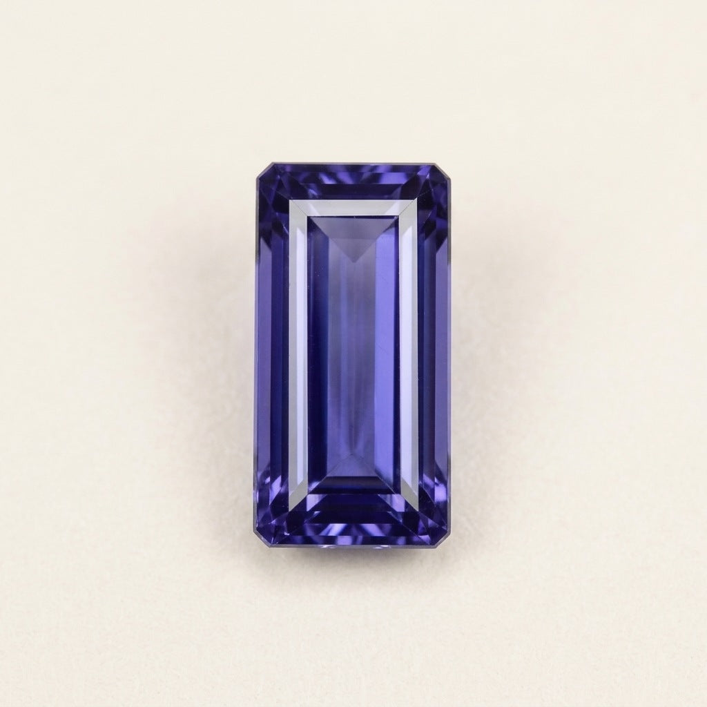 Violet-blue lab-grown sapphire, baguette cut