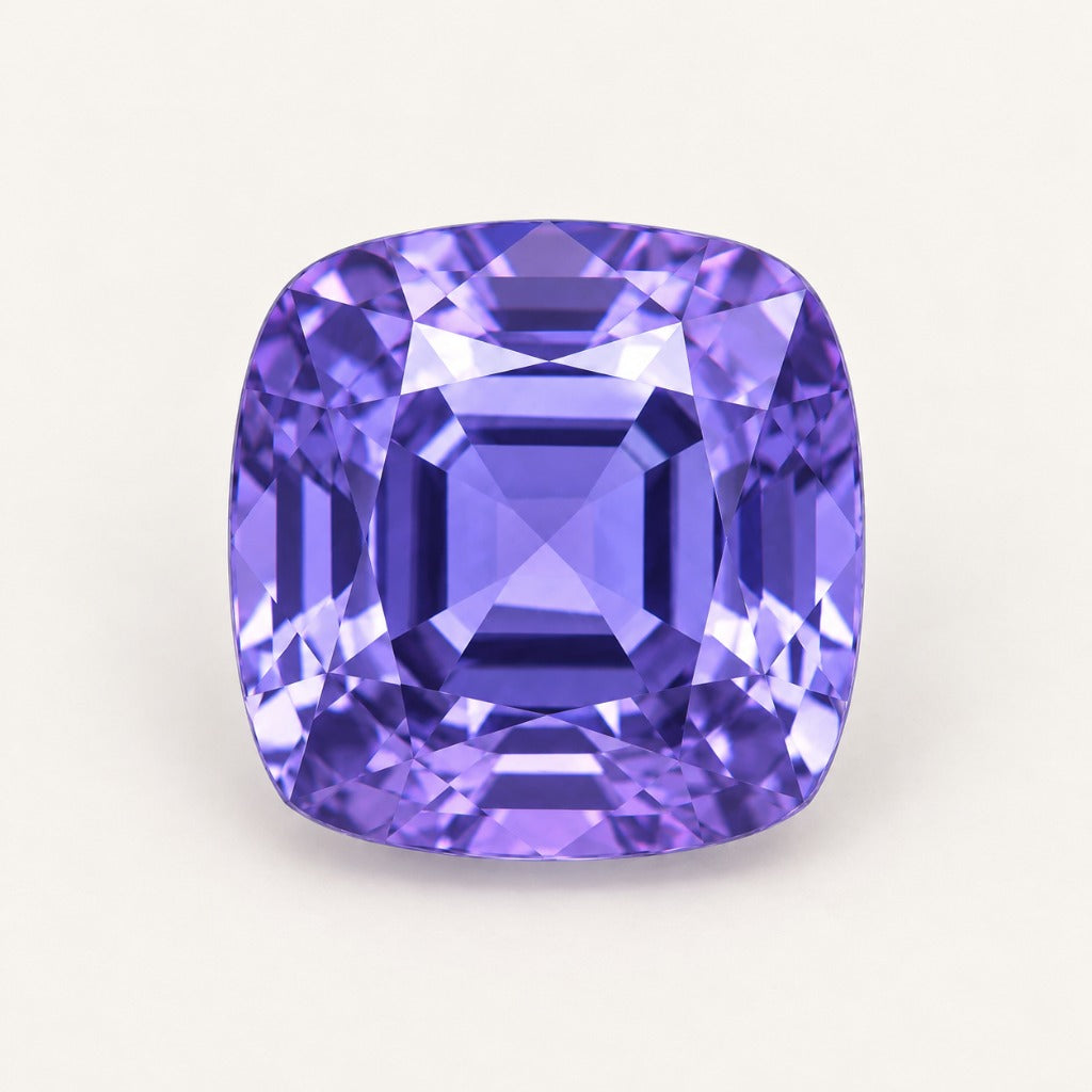 Violet lab-grown sapphire, cushion cut