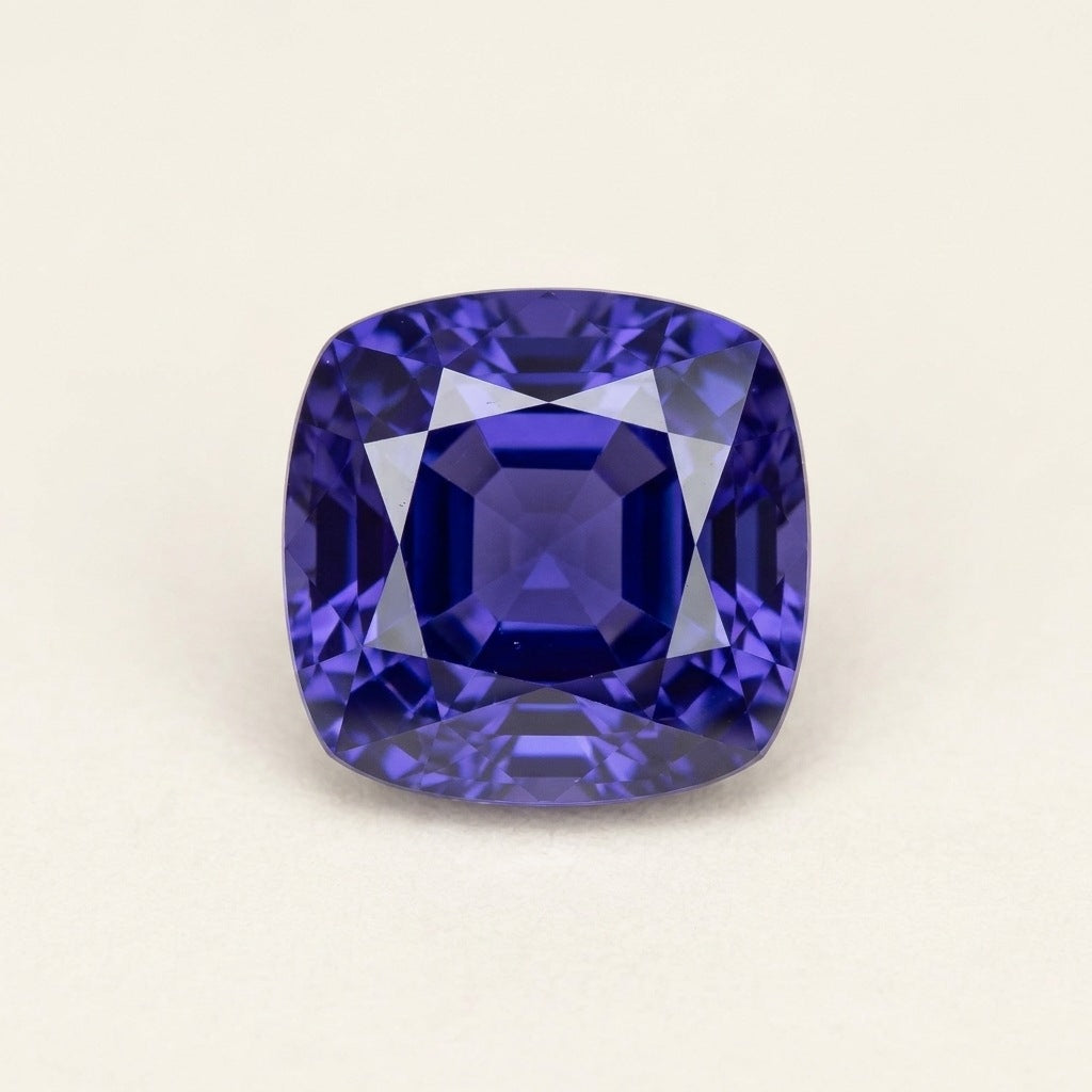 Violet-blue lab-grown sapphire, cushion cut