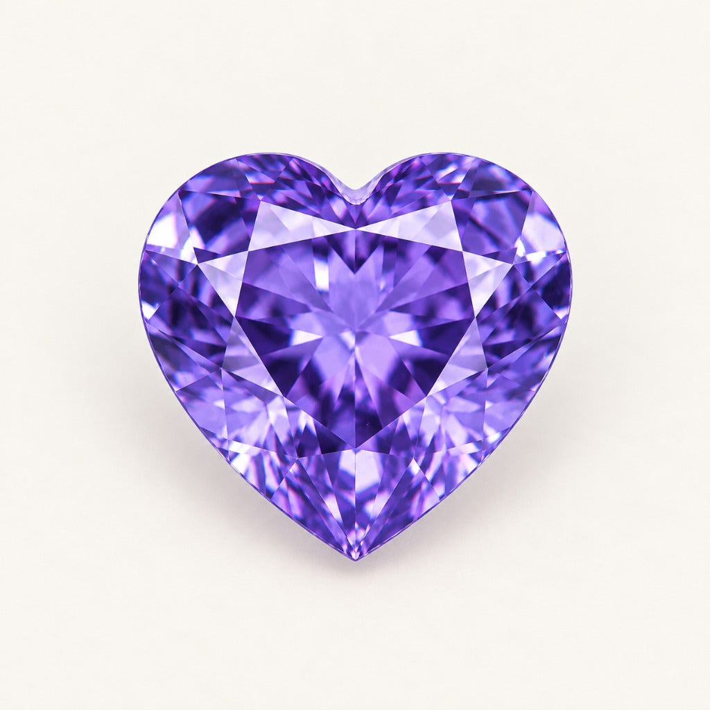 Violet lab-grown sapphire, heart cut