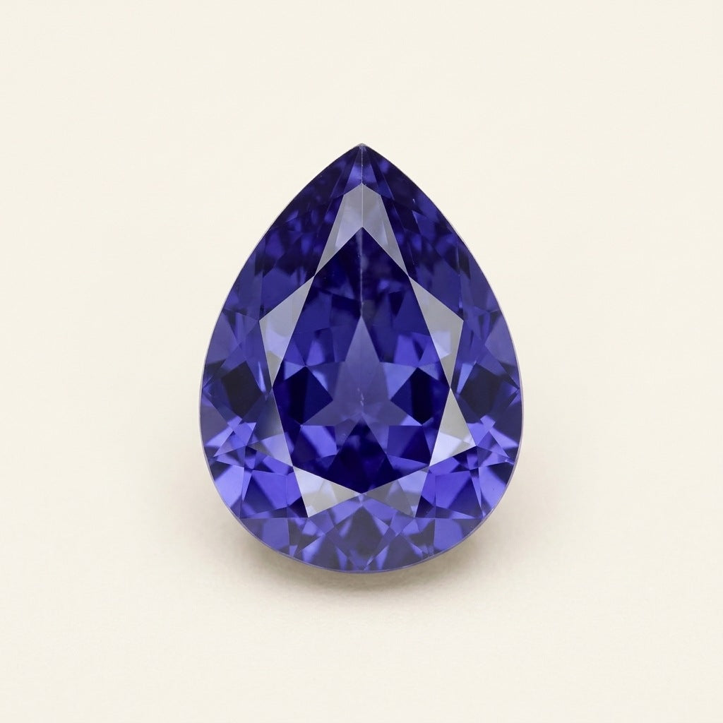 Violet-blue lab-grown sapphire, pear cut