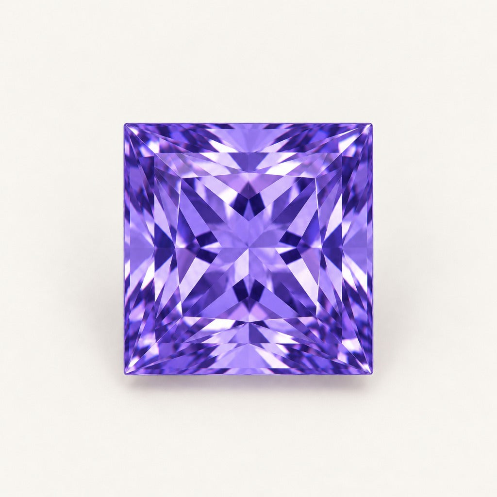 Violet lab-grown sapphire, princess cut