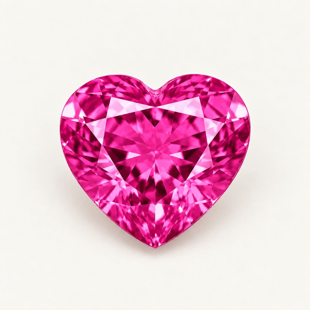 Vivid hot pink lab-grown sapphire, heart cut