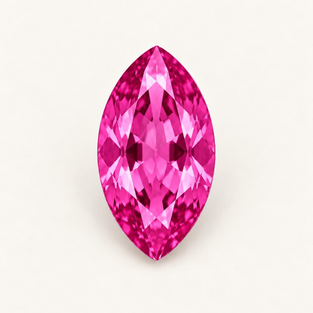 Vivid hot pink lab-grown sapphire, marquise cut