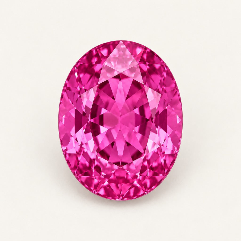 Vivid hot pink lab-grown sapphire, oval cut
