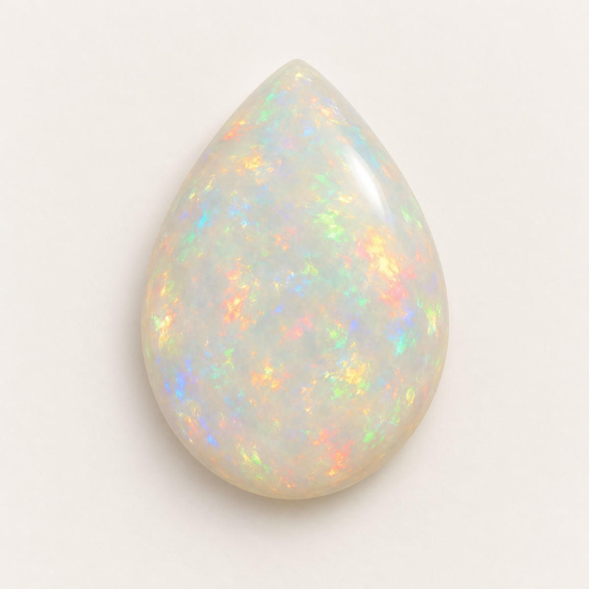 White lab-grown opal, pear cabochon