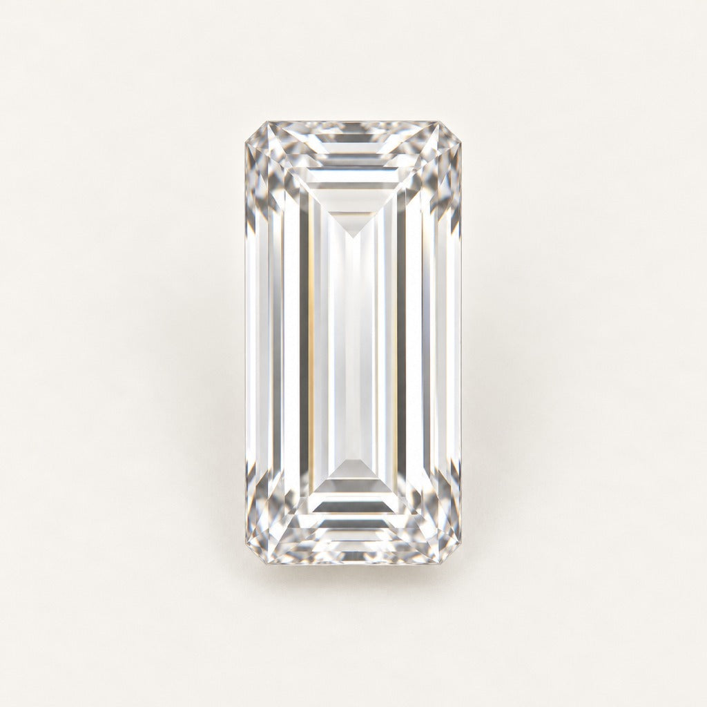 White lab-grown sapphire, baguette cut