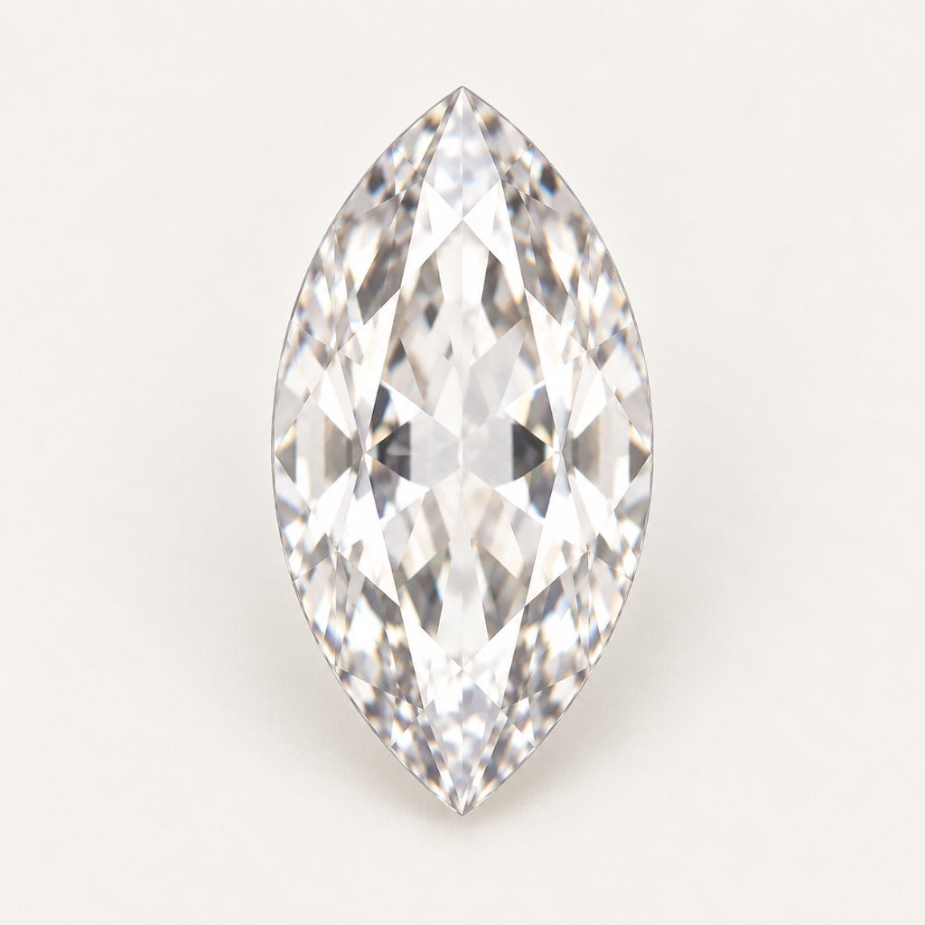 White lab-grown sapphire, marquise cut