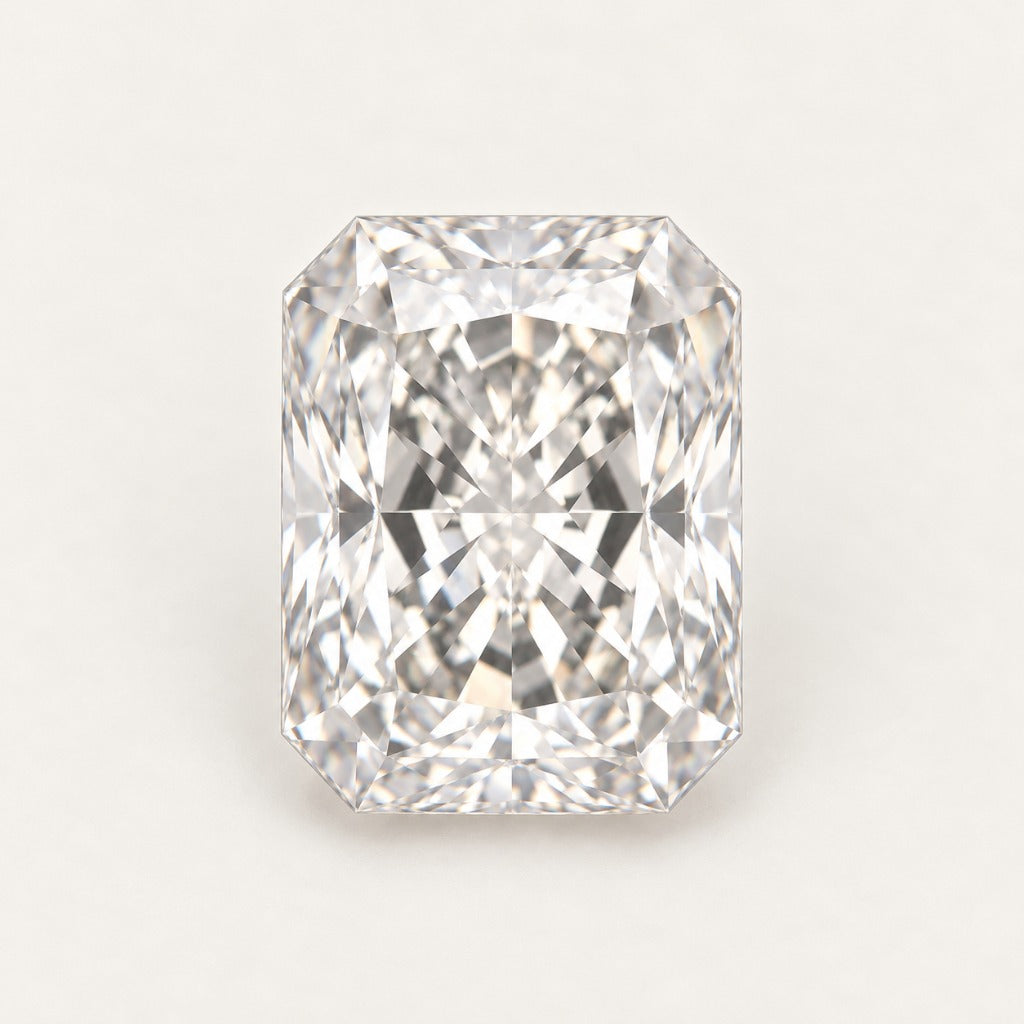 White lab-grown sapphire, radiant cut
