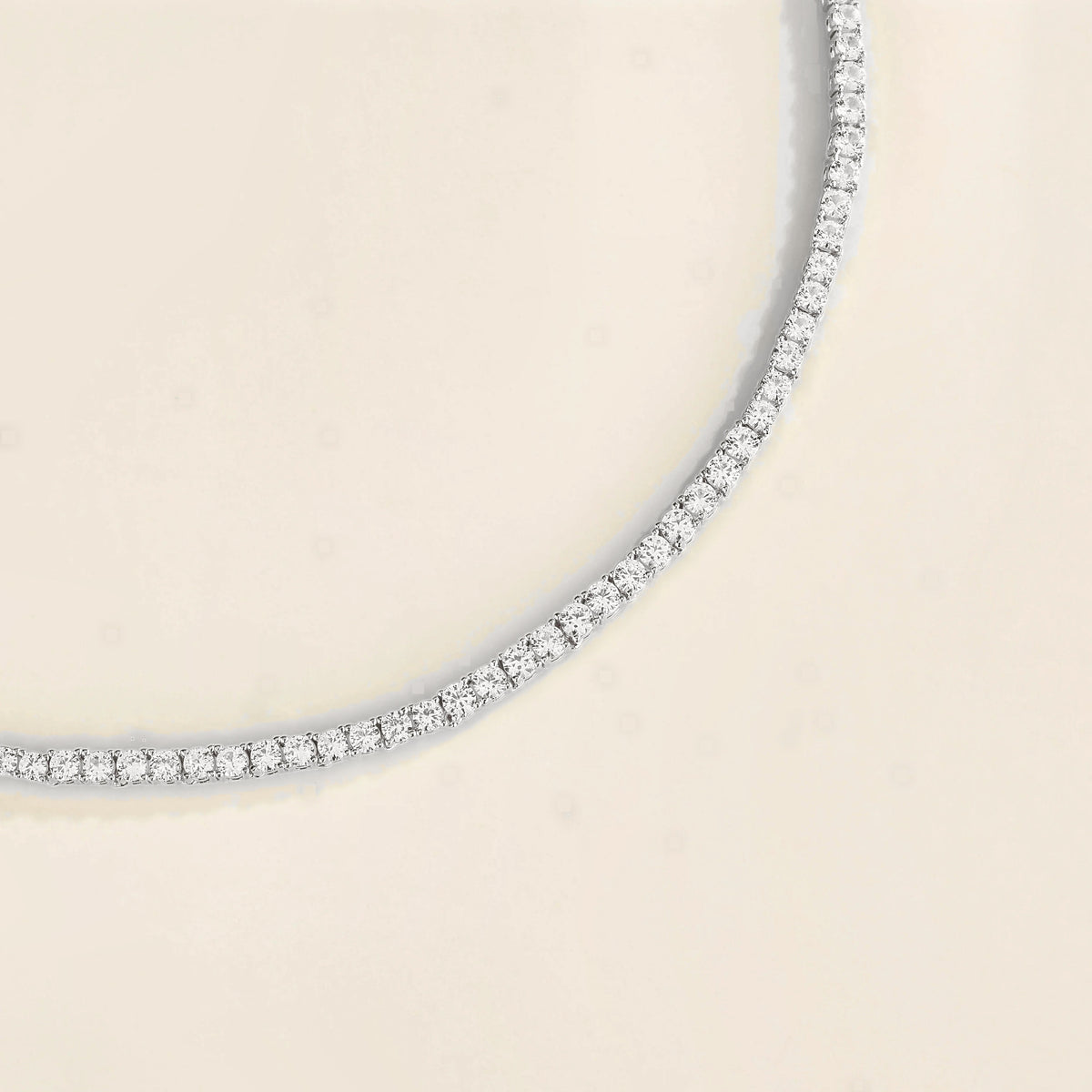 Stacy White Sapphire Round Tennis Necklace in White Gold – angle view