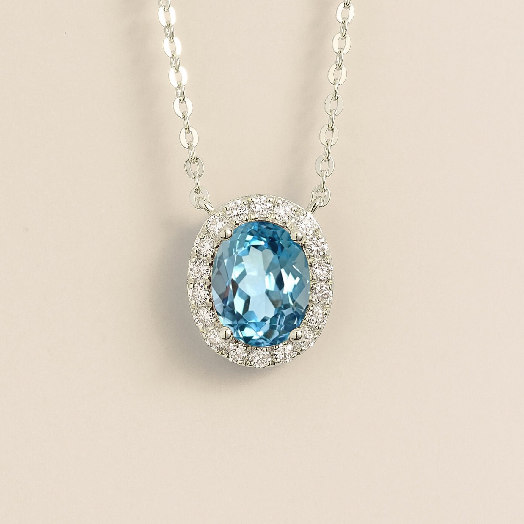 Mina White Gold Necklace Set With Aqua Sapphire & Diamond