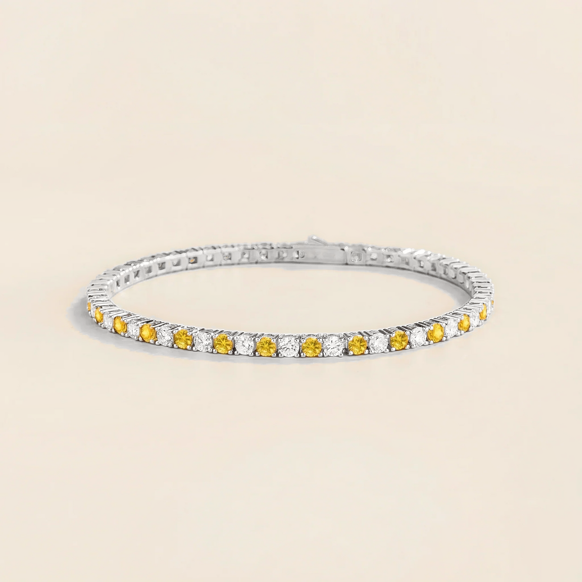 Stacy Round Yellow Sapphire & Diamond Tennis Bracelet in White Gold