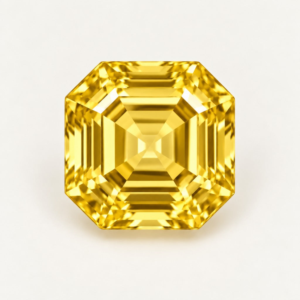 Yellow lab-grown sapphire, asscher cut