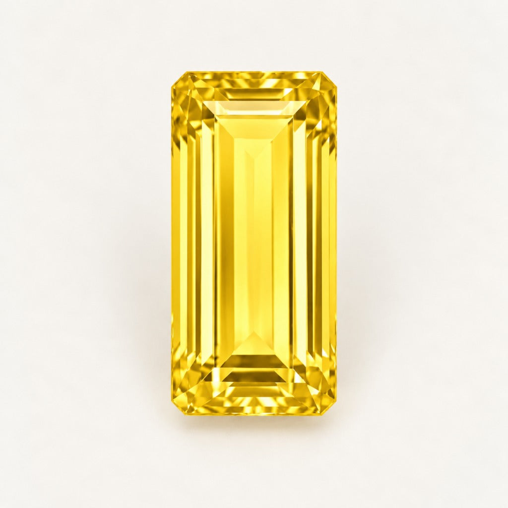 Yellow lab-grown sapphire, baguette cut
