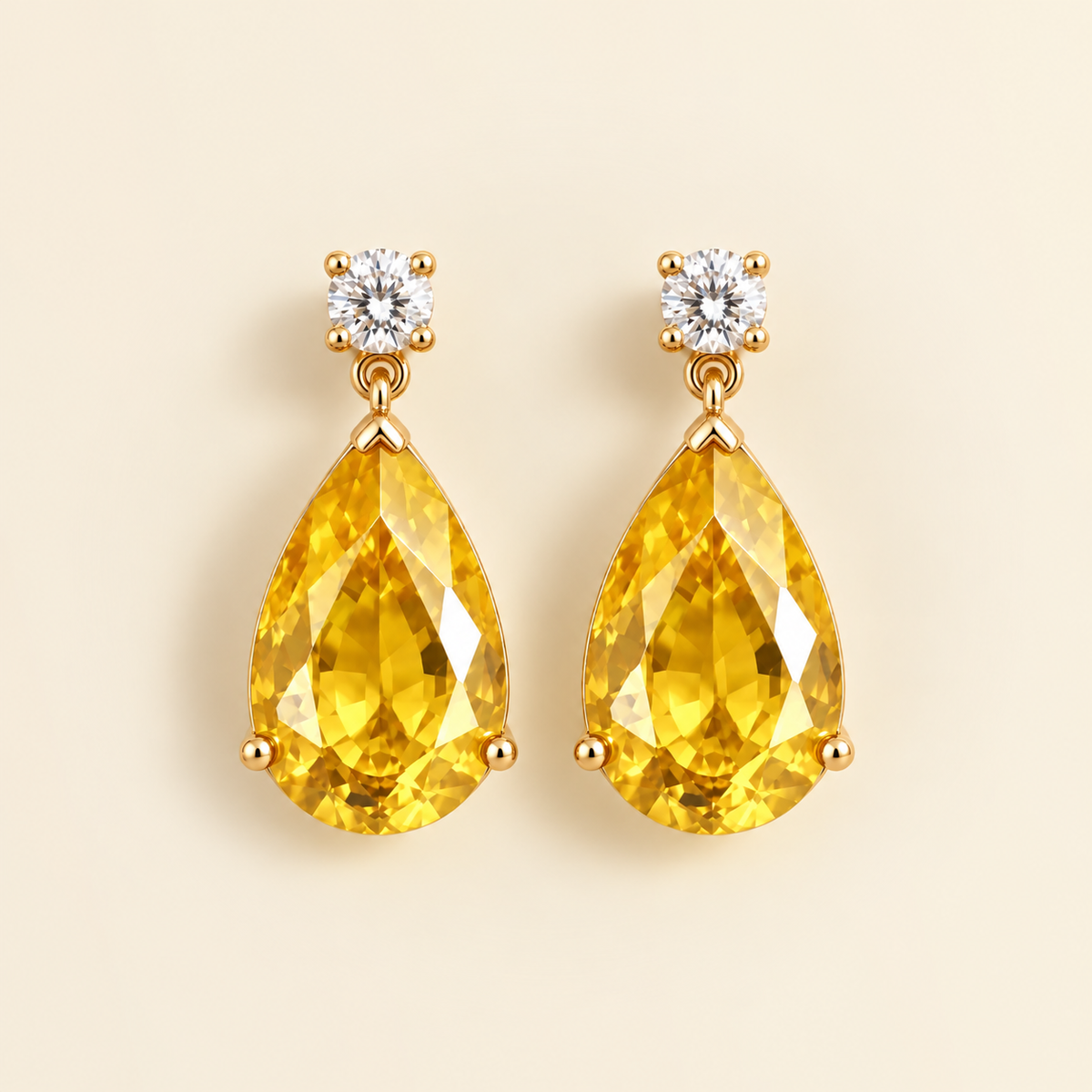 Pisa yellow sapphire and diamond large pear drop earrings in gold