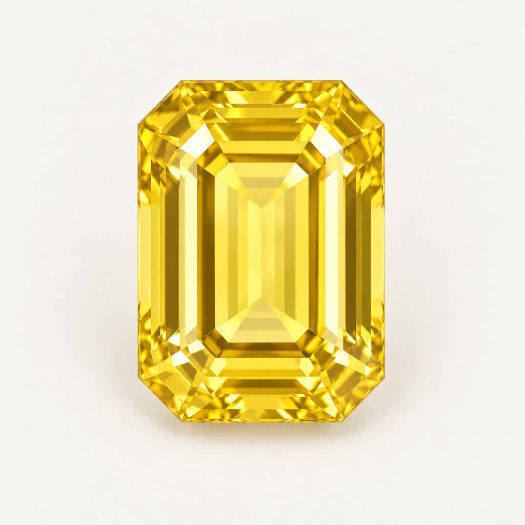 Yellow lab-grown sapphire, emerald cut