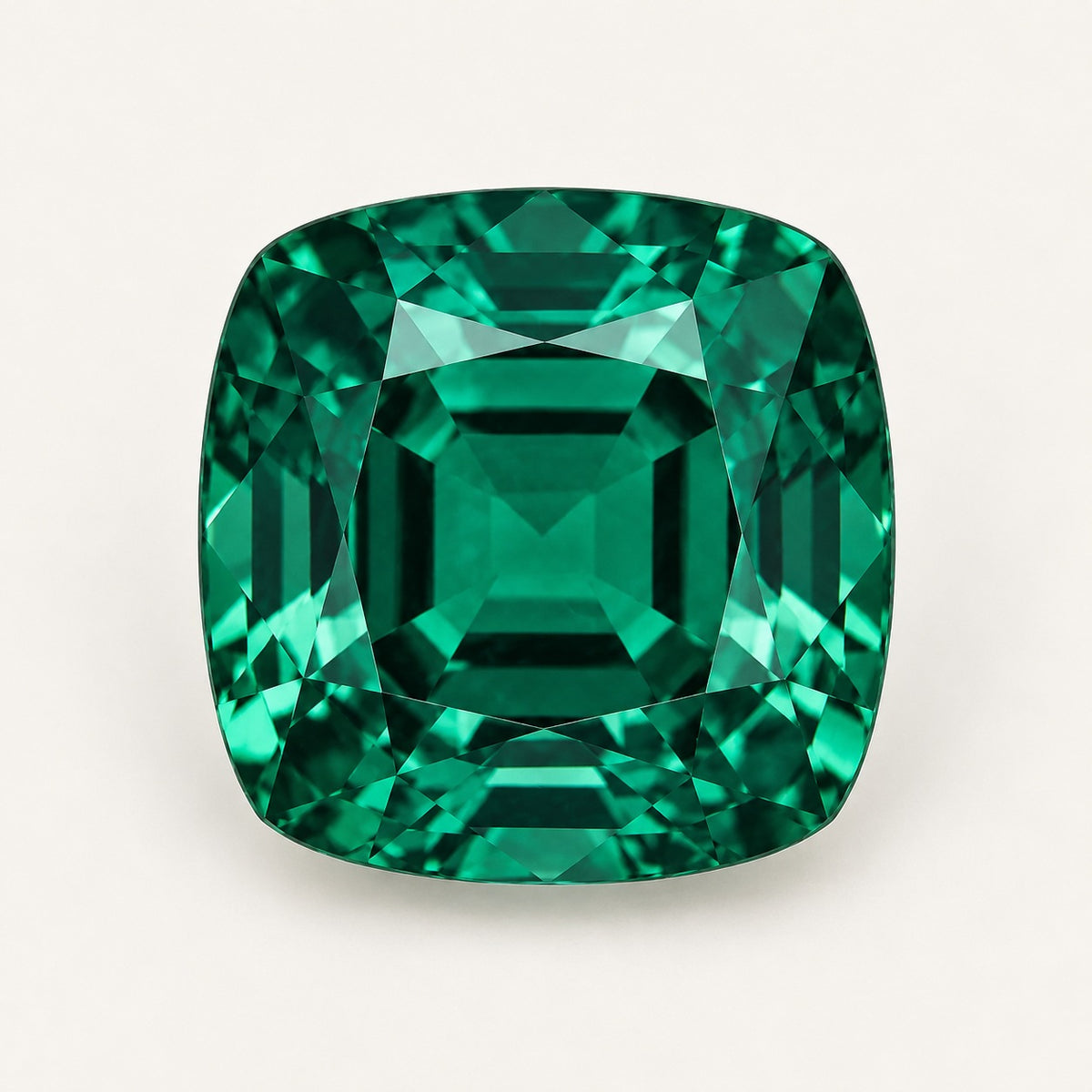 Zambian-colour lab-grown emerald, cushion cut