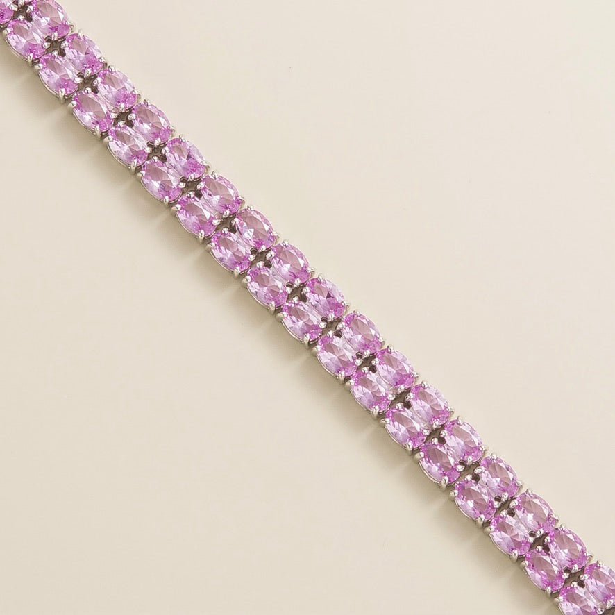 Salto Pastel Pink Sapphire Oval Tennis Bracelet in White Gold - Double Row