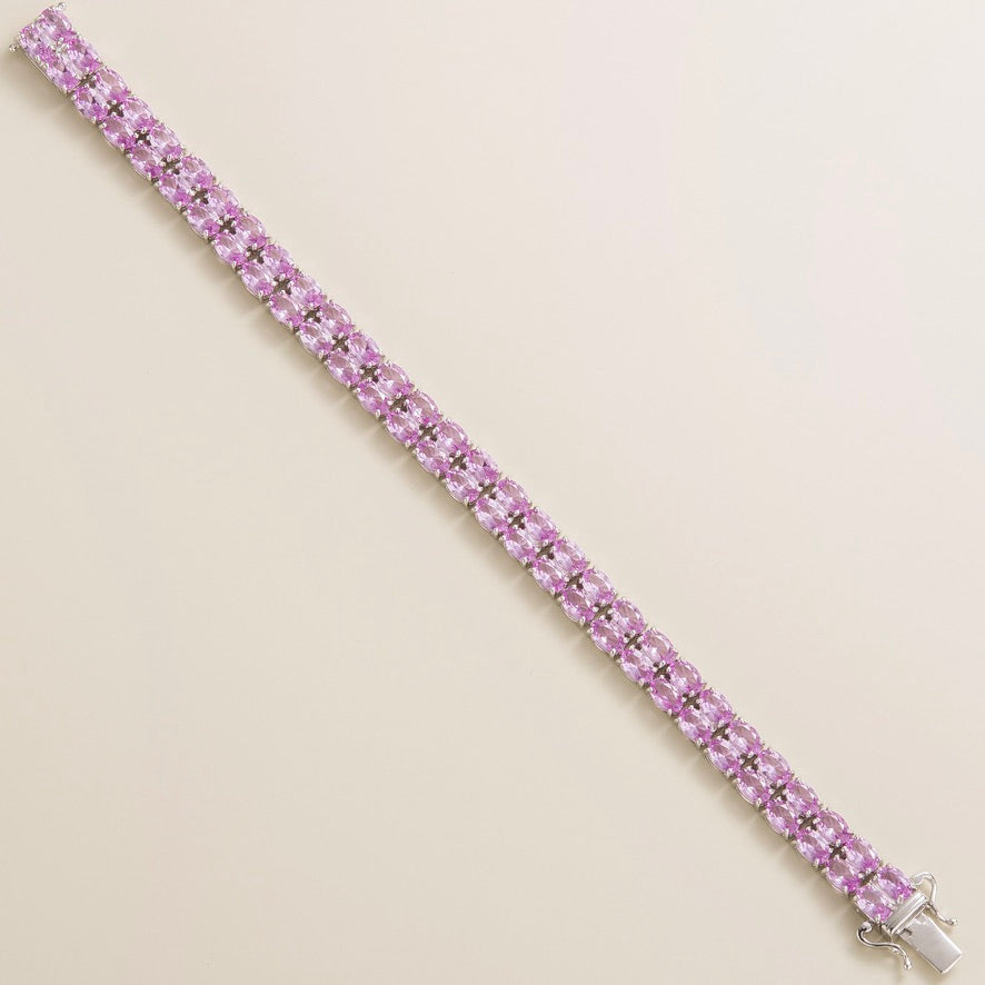 Salto Pastel Pink Sapphire Oval Tennis Bracelet in White Gold - Double Row