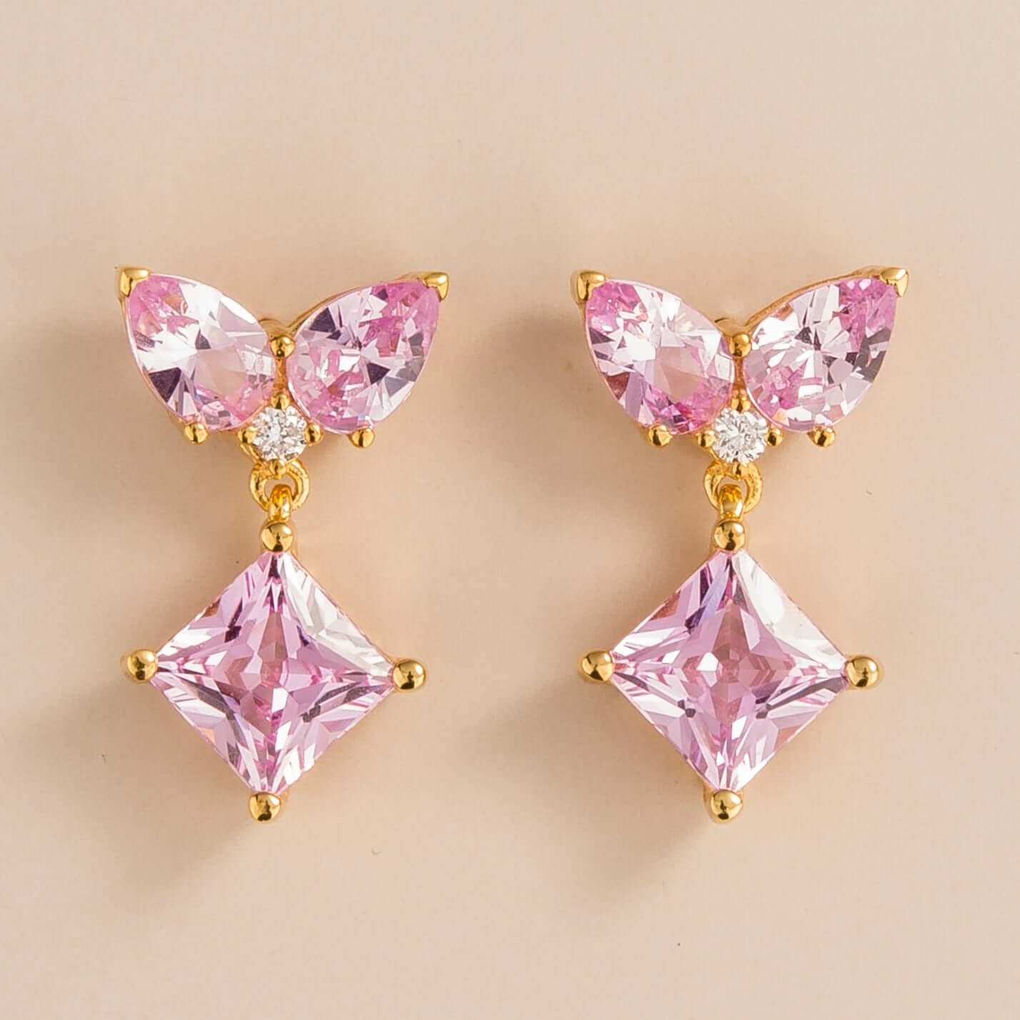Amore earrings in 18k gold vermeil set with lab grown diamond and pink sapphire.