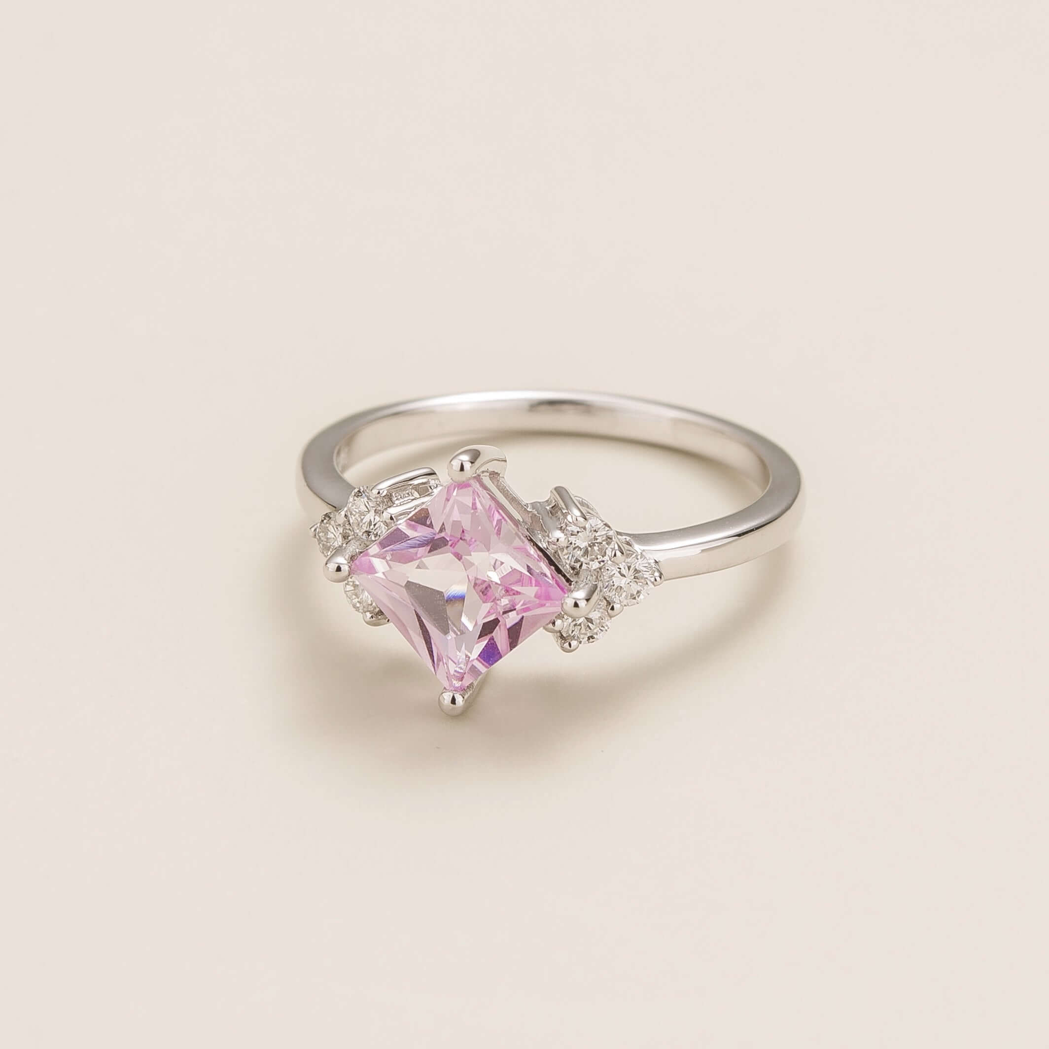 Amore Pink Sapphire Princess-Cut & Diamond Ring in White Gold
