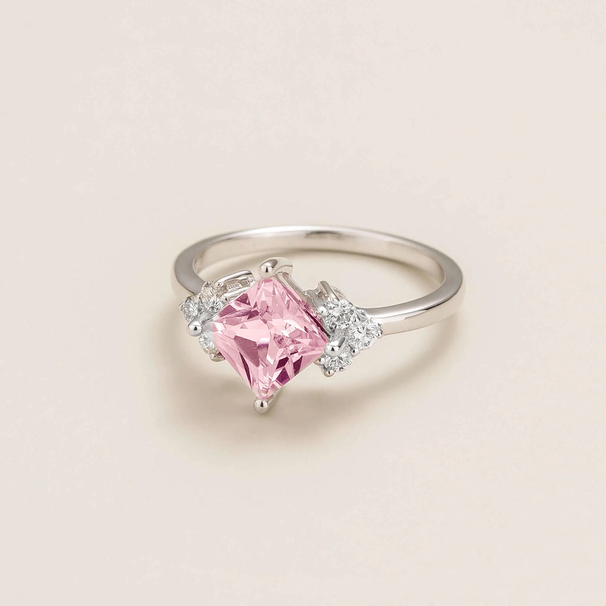 Amore Pink Sapphire Princess-Cut & Diamond Ring in White Gold – angle view