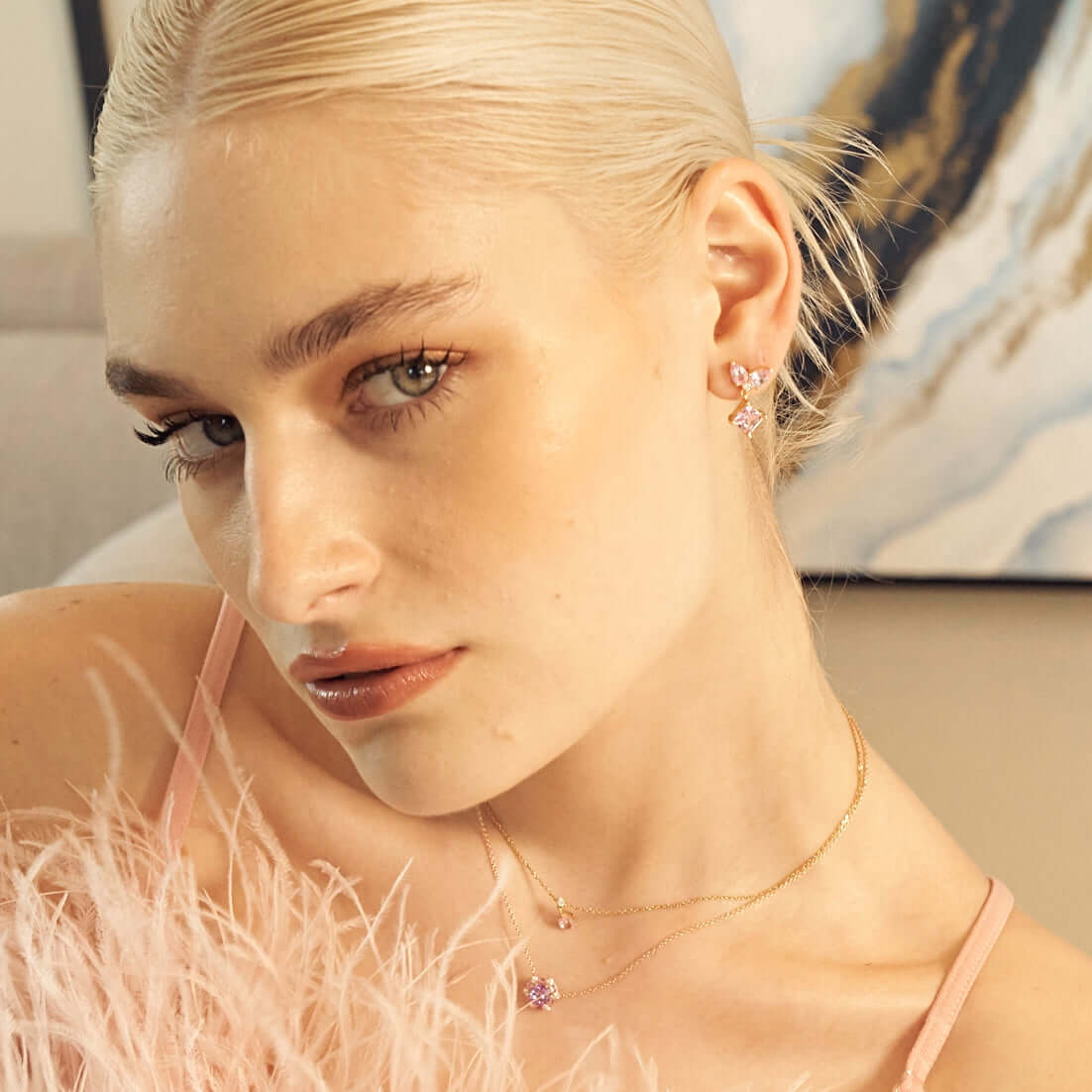 Amore Pink Sapphire & Diamond Butterfly Drop Earrings in Gold