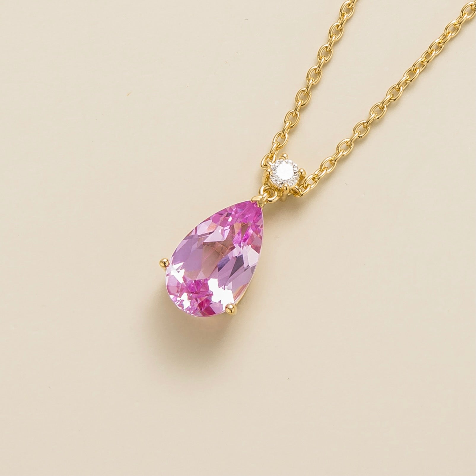 Ori Pink Sapphire & Diamond Pear Drop Pendant Necklace In Gold - Large