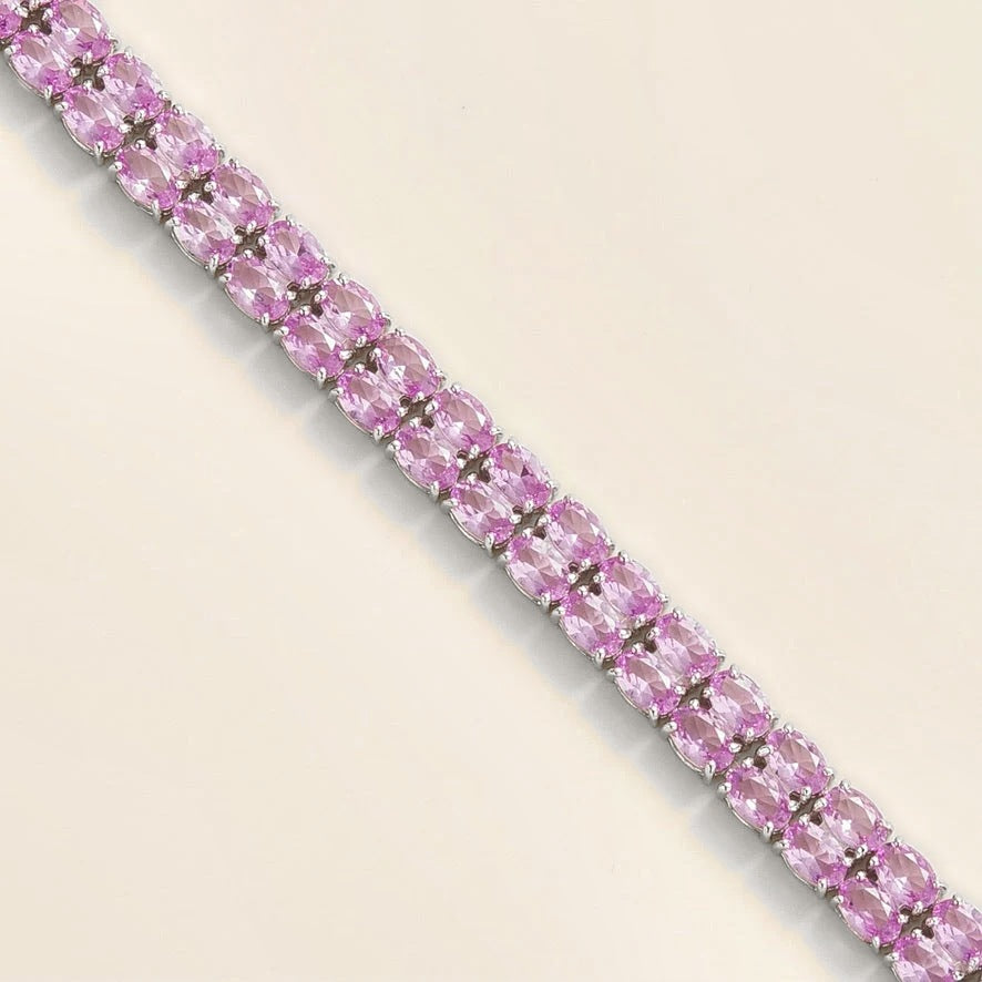 Salto Pastel Pink Sapphire Oval Tennis Bracelet in White Gold Double Row – angle view
