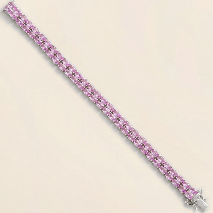 Salto Pastel Pink Sapphire Double Row Tennis Bracelet in White Gold – detail