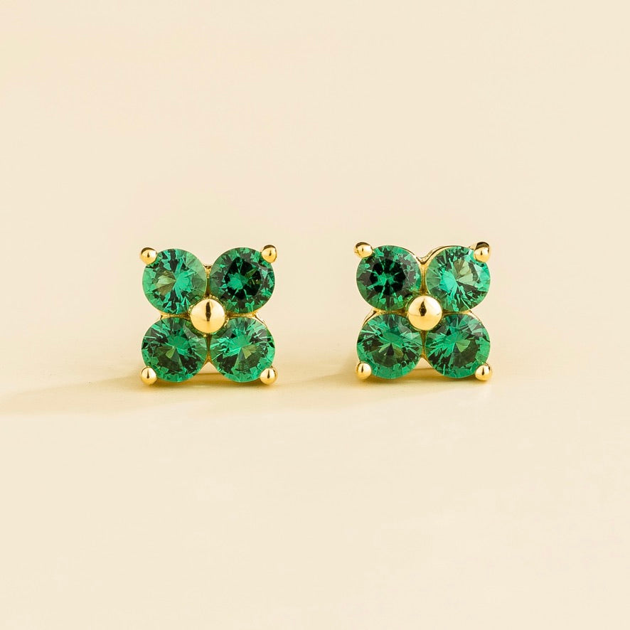 Clover Emerald Earrings In Gold