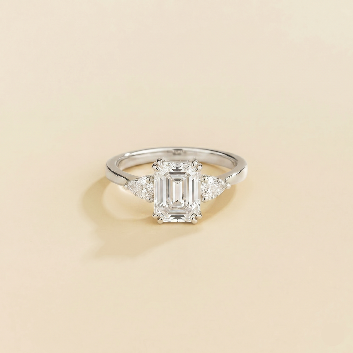 Ailes Diamond Emerald-Cut & Pear Side Diamonds Ring in White Gold