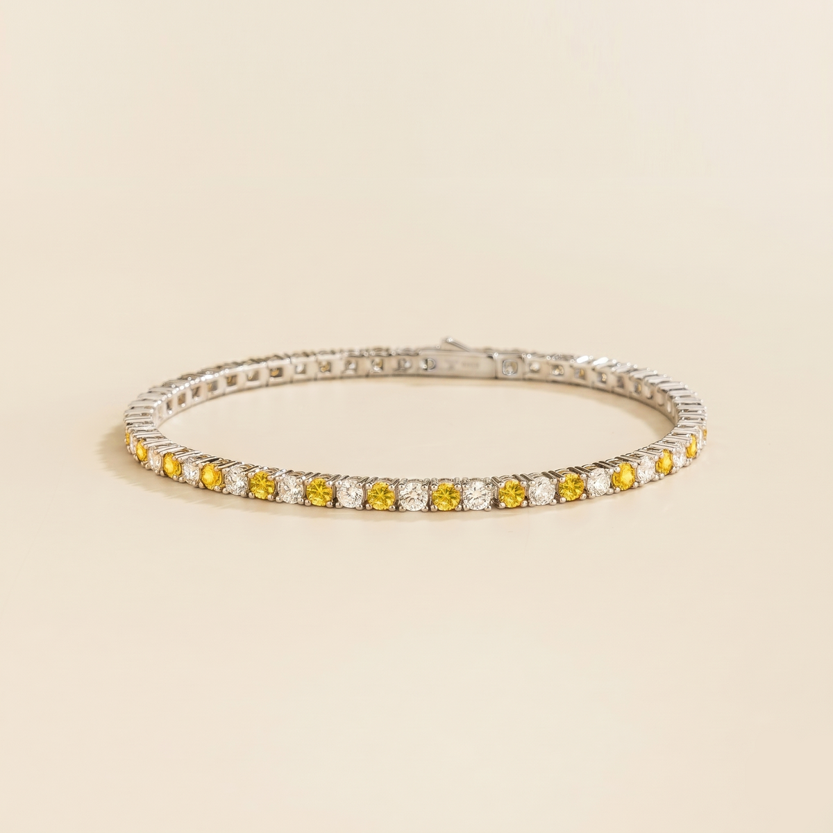 Stacy Yellow Sapphire & Diamond Round Tennis Bracelet in White Gold