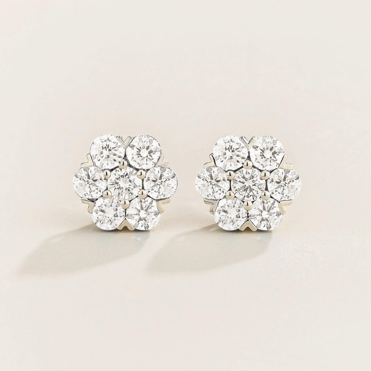 Cinq Diamond Flower Stud Earrings in White Gold