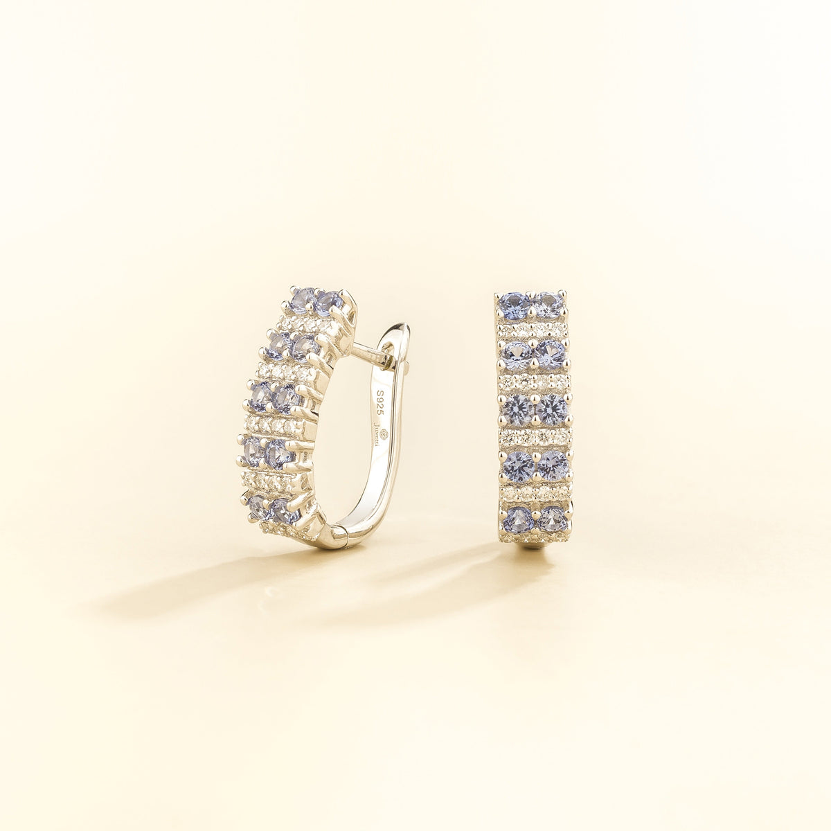 Tina Pastel Blue Sapphire & Diamond Huggie Hoop Earrings in White Gold