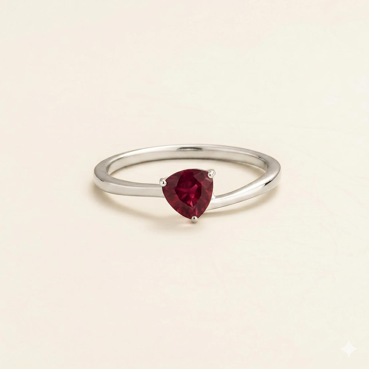 Trillion Ruby Solitaire Ring in White Gold