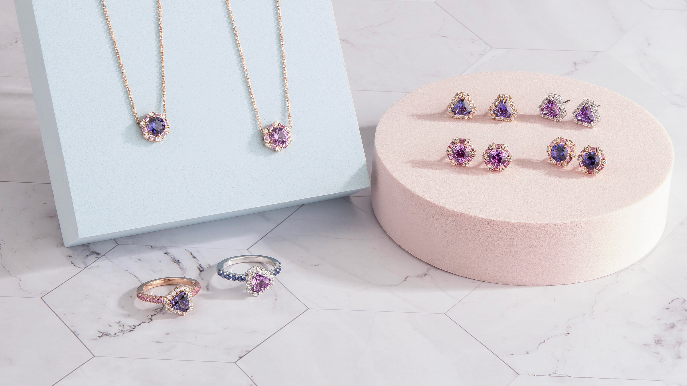 Pink sapphire 2025 necklace and earrings