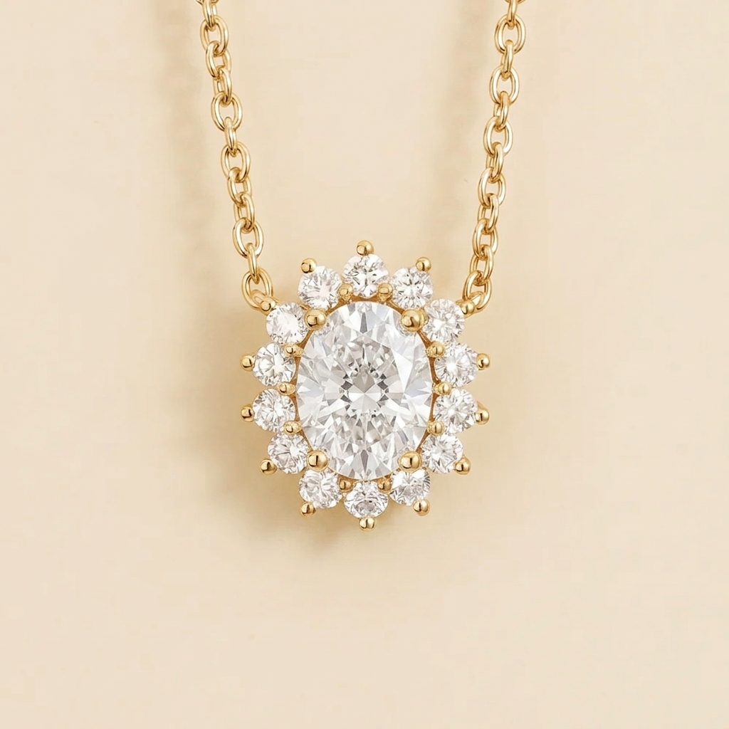 Divo Diamond Halo Gold Necklace by Juvetti London