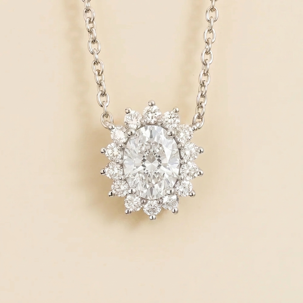 Divo Diamond Halo white Gold Necklace by Juvetti London