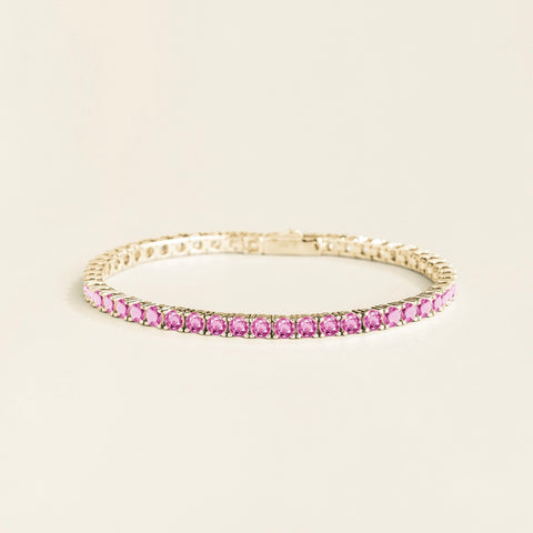 Ciclo Pink Sapphire and Diamond Round Tennis Bracelet in White Gold