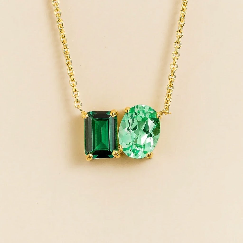 Buchon Emerald & Green Sapphire Two-Stone Pendant Gold Necklace