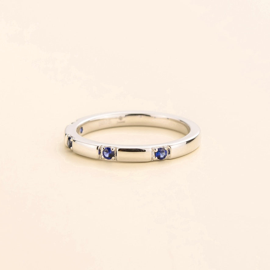 Balans Blue Sapphire Station Band Ring In White Gold