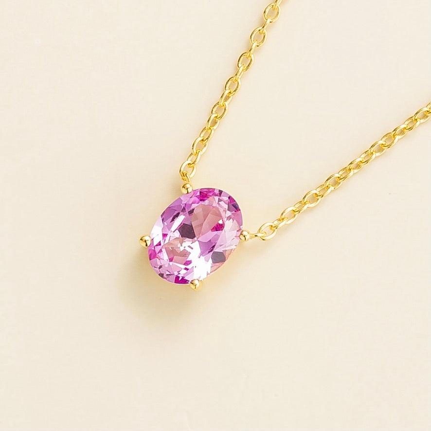 Ovo Pastel Pink Sapphire Oval Solitaire Pendant Necklace in Gold